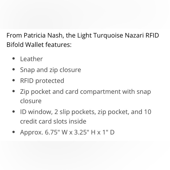 Patricia Nash Nazari, Light Turquoise Tooled Wallet, NWT - Picture 8 of 9